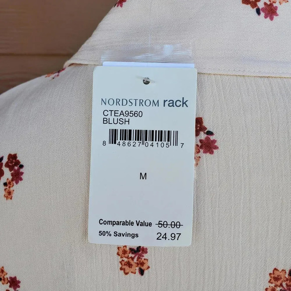 NWT Elodie Nordstrom Rack Short Sleeve Button Down Shirt Blush Pink Cropped Sz M - Picture 5 of 15